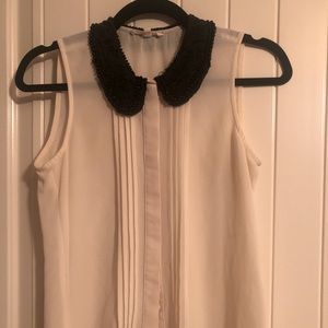 Chiffon Sleeveless Top ~ beaded Peter Pan Collar